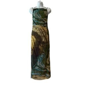 Zara Artistic Green and Tan Midi Dress